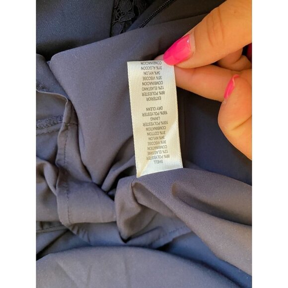 ELIZA J. BNWOT Womens V-Neck Lace Detail Sz 6 Full Length Formal Dress Navy Blue - Picture 7 of 10